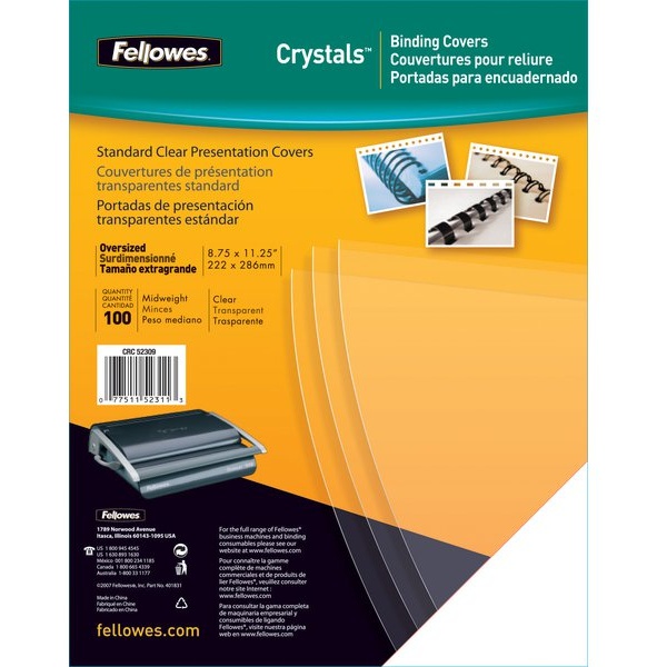 Copertine in PVC per rilegatura Fellowes - A3 - 180 my - trasparente - 53764 (conf.100)