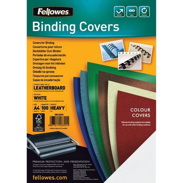 Copertine in cartoncino per rilegatura Fellowes - A4 - goffrato - 250 my - nero - 5370405 (conf.100)