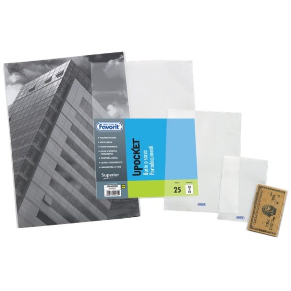 Buste a sacco Upocket Favorit - trasparente - 11x16 cm - 400102331 (conf.100)