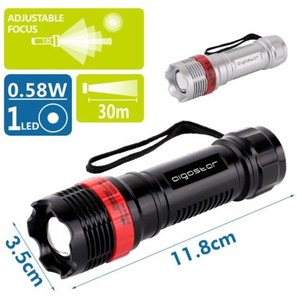 Torcia LED in plastica, con focus aggiustabile, batterie 3*AAA (non incluse) nero/rosso - 102700LWF - D02546
