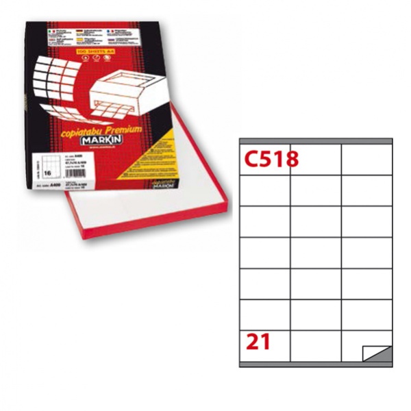 Etichetta adesiva c/518 bianca 100fg A4 70x40mm (21et/fg) markin - Z00718