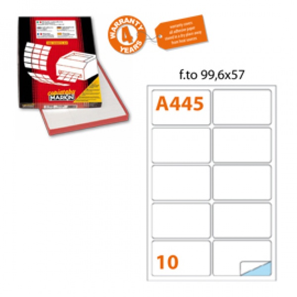 Etichetta adesiva a/445 bianca 100fg A4 99,6x57mm (10eti/fg) markin - Z00816