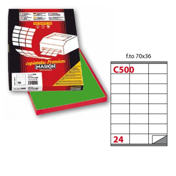 Etichetta adesiva c/500 verde 100fg A4 70x36mm (24et/fg) markin - Z01205