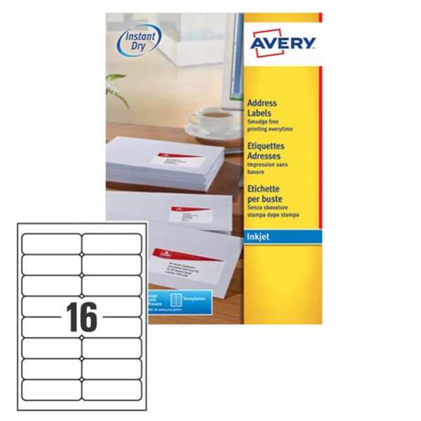 Etichetta adesiva j8162 bianca 25fg A4 99,1x33,9mm (16et/fg) inkjet avery - Z01730