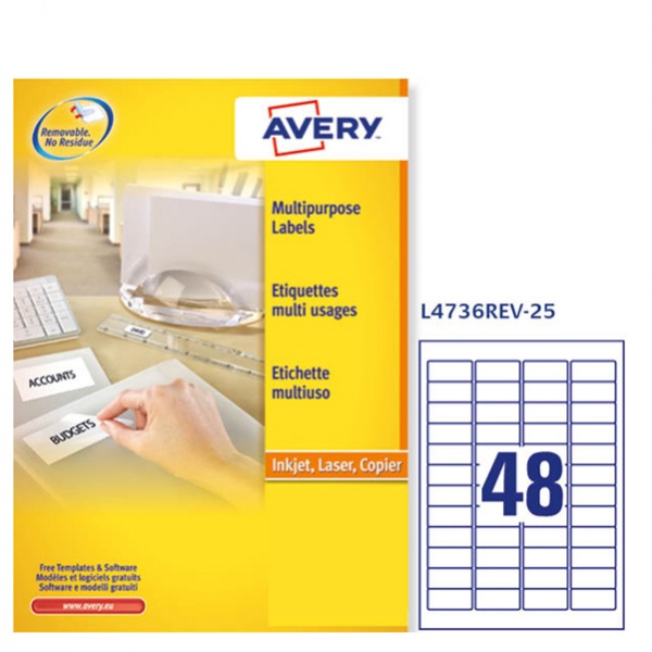 Etichetta adesiva l4736rev bianca rimov.i 25fg A4 45,7x21,2mm (48et/fg) laser - Z01751