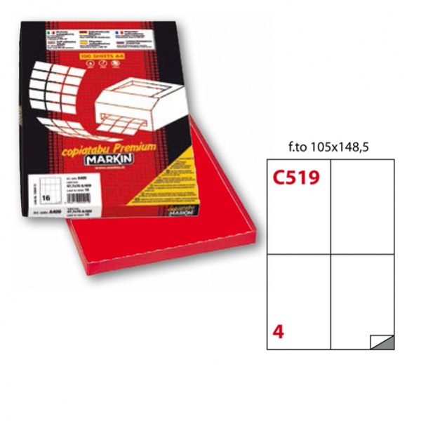 Etichetta adesiva c/519 rosso 100fg A4 105x148mm (4et/fg) markin - Z02082