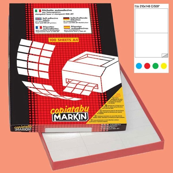 Etichetta adesiva c/509 blu 100fg A4 210x148mm (2et/fg) markin - Z02448