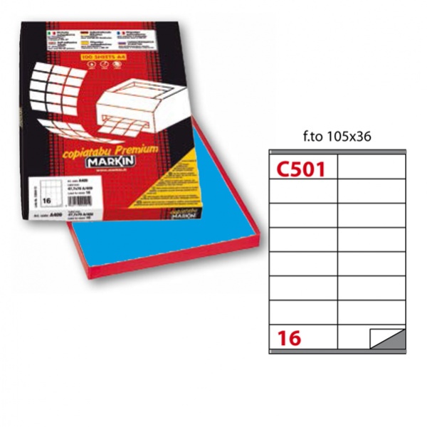 Etichetta adesiva c/501 blu 100fg A4 105x36mm (16et/fg) markin - Z02760