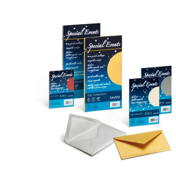 10 buste special events metal 120gr 110x220mm argento favini - Z03069