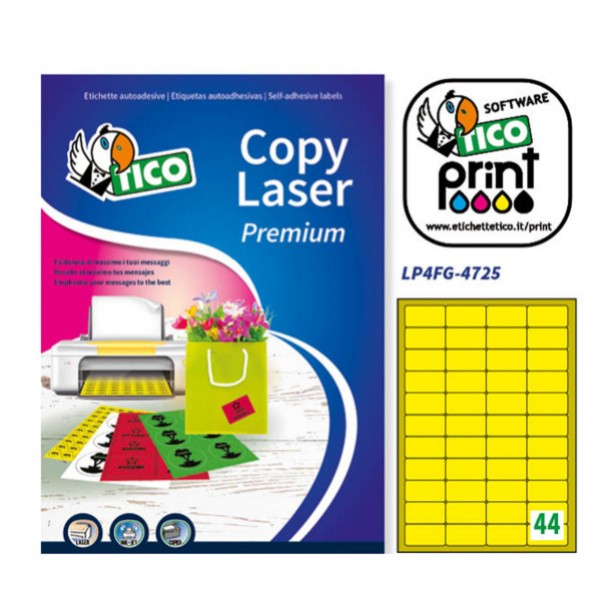 Etichetta adesiva giallo fluo 70fg A4 47,5x25,5mm (44et/fg) tico - Z03108