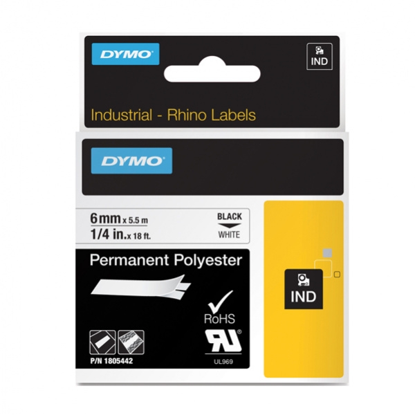 Nastro poliestere permanente 19mm x 5.5mt nero su metallo 18487 rhino - Z05620