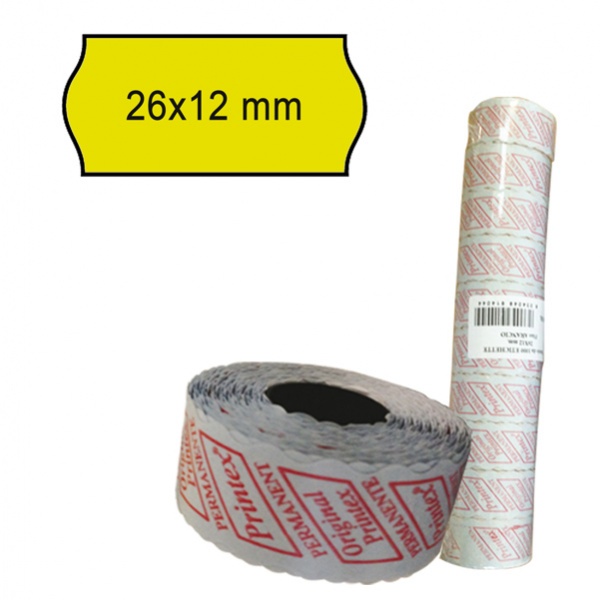Pack 10 rotoli 1000 etich. 26x12mm onda giallo perm. printex - Z10976