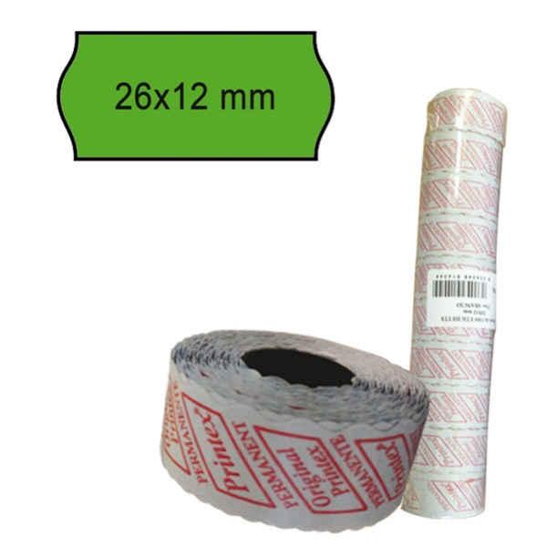 Pack 10 rotoli 1000 etich. 26x12mm onda verde perm. printex - Z10978