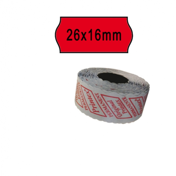 Pack 10 rotoli 1000 etich. 26x16mm onda rosso perm. printex - Z10985