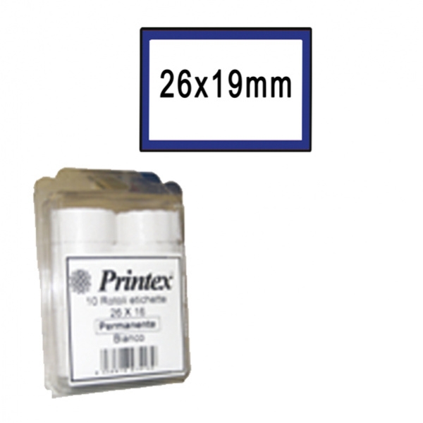 Pack 10 rotoli 600 etich. 26x19mm bianco perm. cornice blu printex - Z10990