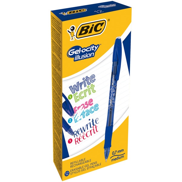 Scatola 12 penne gel cancellabili gelocity illusion 0.7mm blu bic - Z12328